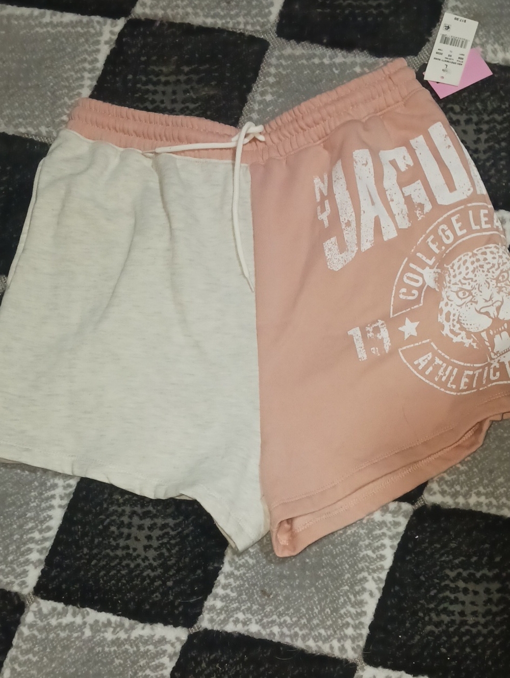 Zoe + Liv Two-Tone Pink and Cream Athletic Drawstring Shorts